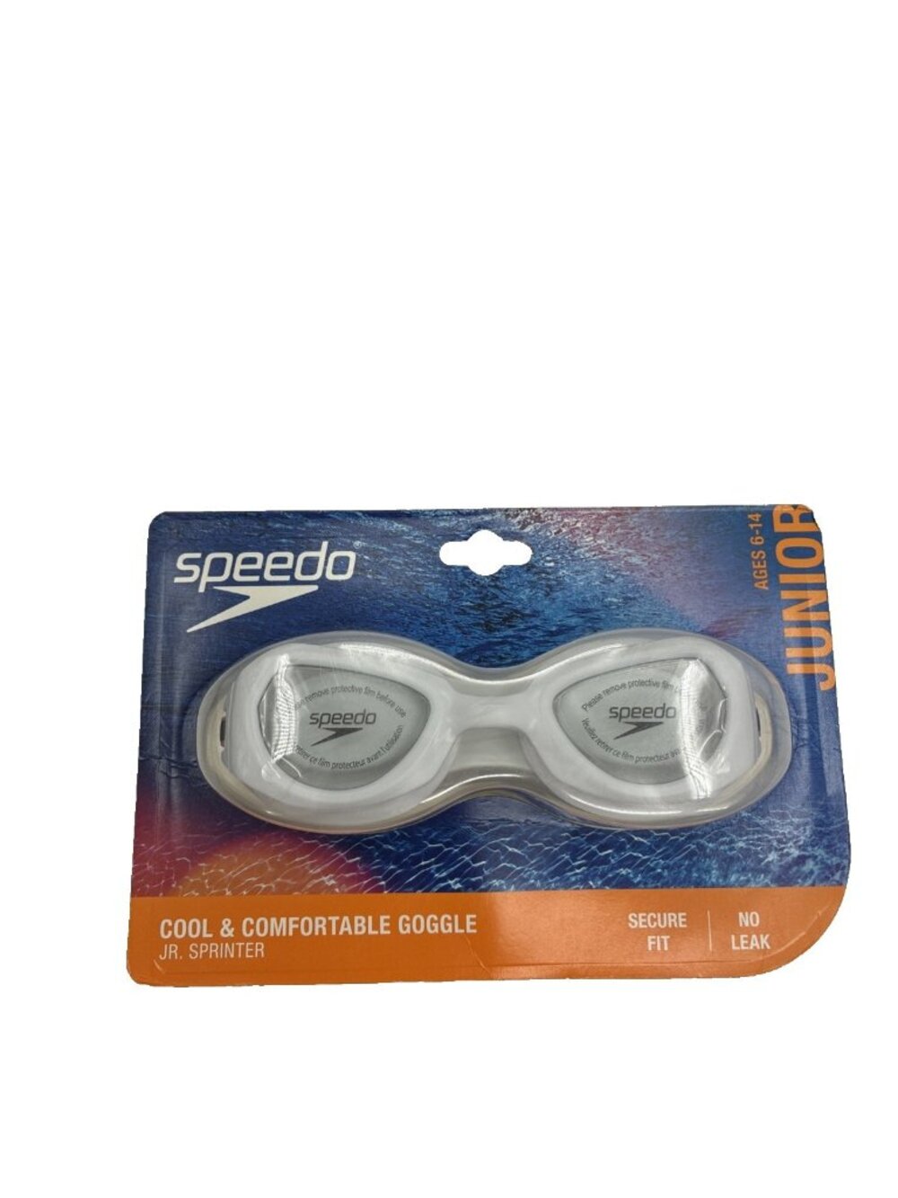 Speedo Junior Sprinter Swim Goggles White Clear Anti Fog No Leak Ages 6-14 New